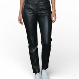 SAKS Fifth Ave Womens 8 Black 100% Leather Moto Pants w/ Zippers at Leg Opening